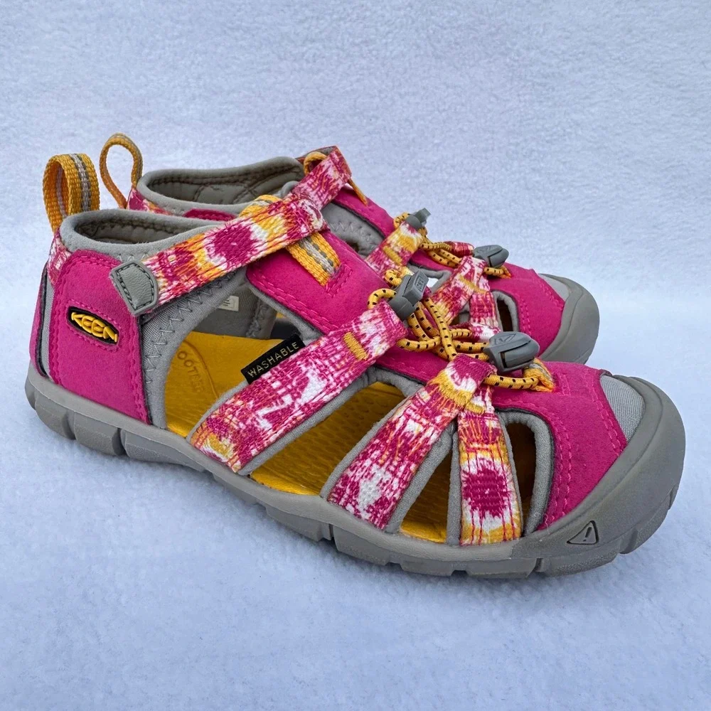 Keen Seacamp II CNX Sandals Kids Size 13 Pink Yellow Tie Dye Sport Water Shoes - Picture 1 of 12
